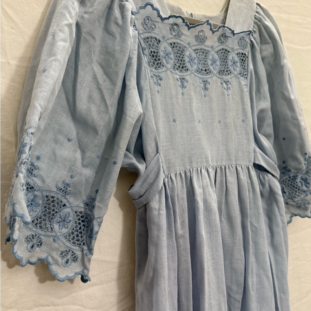 Vtg Gilad Linen Prairie Powder Blue Embroidered One Of A Kind Theatrical Maxi